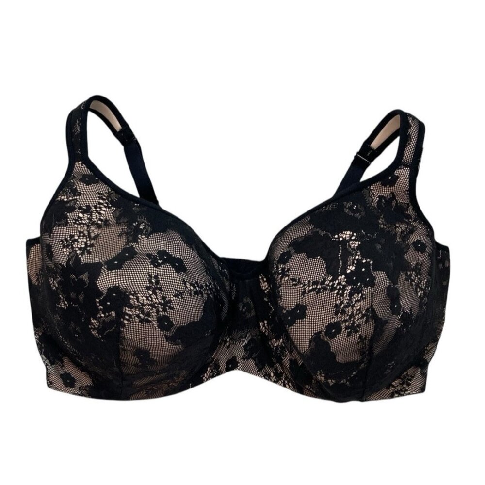 New Cacique Bold Lace Balconette Bra Womens Size 44H Black Sexy Support